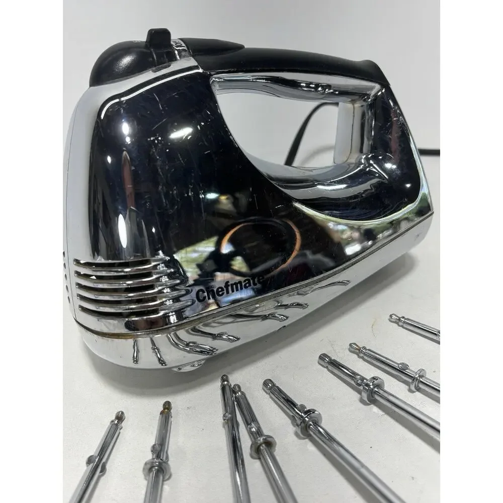 Chefmate Hand Mixer HM3000 200W Chrome w/ Attachments Beaters Dough Hooks